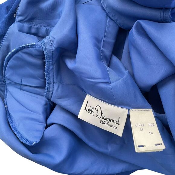 Lilli Diamond Vintage Blue Sheath Midi Rhinestone Beaded Dress Long Sleeve 10 - Picture 13 of 15